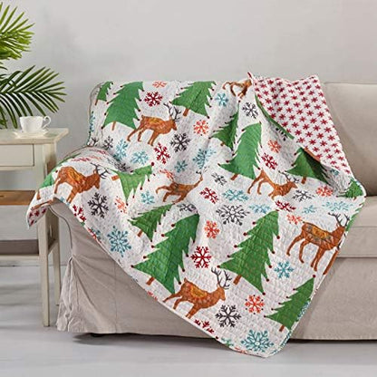  Levtex Home Merry & Bright Collection - Tinsel Toddler Set - Reindeer - Brown, Green, Red,Teal - Holiday - 3 Piece Set Includes Reversible Quilt, Fitted Sheet, Decorative Pilow