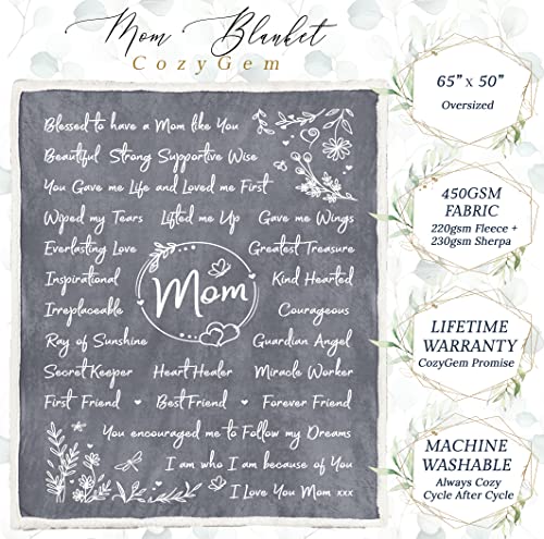  Mom Blanket, Mom Birthday Gifts, From Daughter Or Son, Best Mom Cozy Throw Blankets With Letter, Mom Gifts, Love You Mom Blanket, Mothers Day Blanket, 65x50, Fleece - Gray