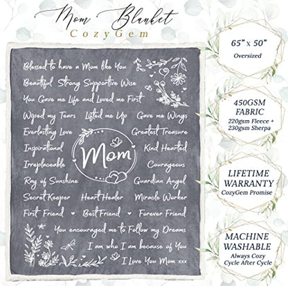  Mom Blanket, Mom Birthday Gifts, From Daughter Or Son, Best Mom Cozy Throw Blankets With Letter, Mom Gifts, Love You Mom Blanket, Mothers Day Blanket, 65x50, Fleece - Gray