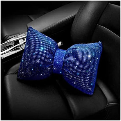  Happyera 1 Pack Bling Bling Rhinestones Bowknot Car Headrest Pillow, Crystal Lumbar Support Pillow, Neck Rest Pillow For Car, Head Neck Support For Pain Relief - White Waist Pillow