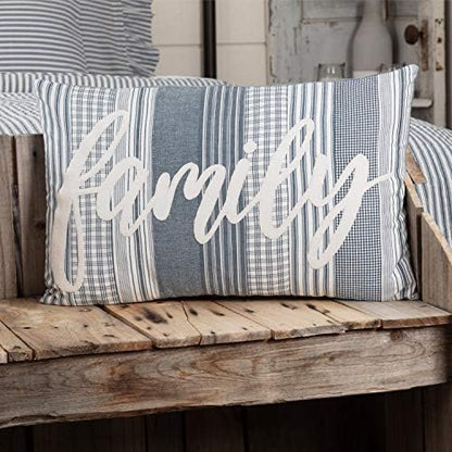  VHC Brands Sawyer Mill Text Chambray Cotton Farmhouse Appliqued Pillow 22x14 Filled Bedding Accessory, 1 Count (Pack Of 1), Family Charcoal
