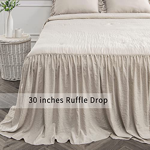  Home Bedding Bedspread Set Quilt - Farmhouse Bedspread Summer Coverlet Bed Spreads, Lightweight Bed Quilt Chic Vintage Bedding Ruffle Skirt Bedspreads Bedroom Rustic With 2 Pillow Shams (King Wheat)