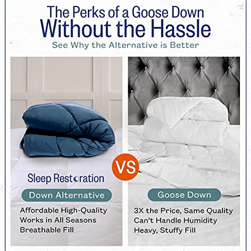  Sleep Restoration All Seasons Queen/Full Size Comforter - Reversible -  Cooling, Lightweight Summer Down Comforter Alternative - Hotel Quality Bedding Comforters - Navy/Sleet
