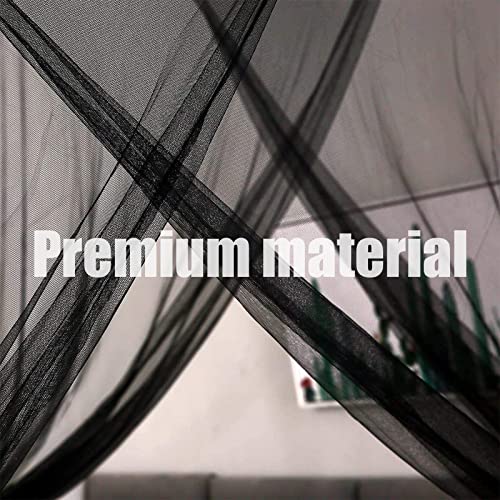  Bigomila Black Mosquito Net Four Corner Bed Canopy Queen Size Bed Curtains King Size Bed Drapes Four Sides Open Mesh Bed Canopy Girl Elegant Bed Decoration (Black)