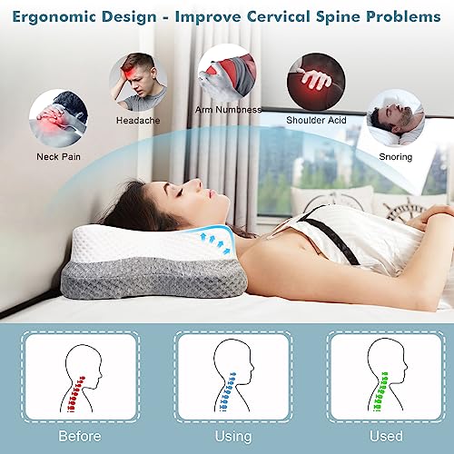  Fccabin Cervical Memory Foam Pillow, Contour Pillows For Neck And Shoulder Pain, Ergonomic Orthopedic Sleeping Neck Contoured Support Pillow For Side Sleepers, Back And Stomach Sleepers