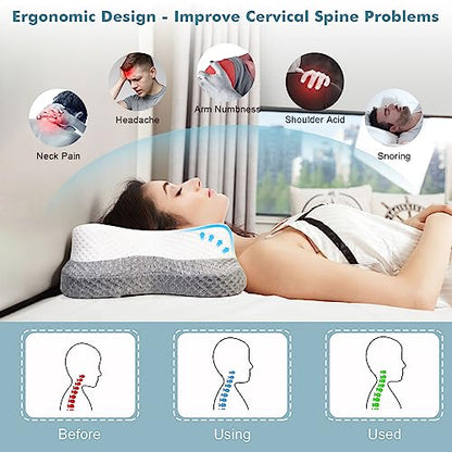  Fccabin Cervical Memory Foam Pillow, Contour Pillows For Neck And Shoulder Pain, Ergonomic Orthopedic Sleeping Neck Contoured Support Pillow For Side Sleepers, Back And Stomach Sleepers