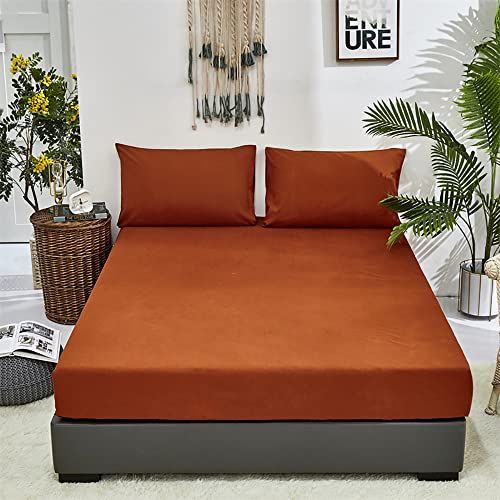  Solid Rust Bed Sheet Set Burnt Orange 4 Pieces Bedding Sheet Set 1 Fitted Sheet 1 Flat Sheet With 2 Pillowcases Queen Size Women Men Bed Caramel Sheet Sets
