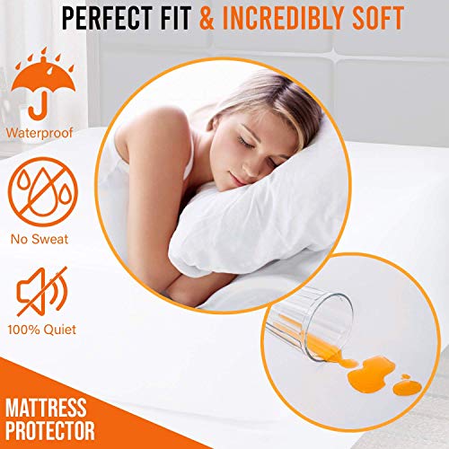  Short Queen Mattress Cover - 100% Waterproof Camper Mattress Cover, Fitted And Noiseless RV Queen Mattress Protector (RV Short Queen 60x75)