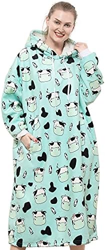  Oversized Sherpa Wearable Blanket Hoodie Long Soft Flannel Plush Blanket Sweatshirt Birthday Gifts For Men And Women 47 Inch (Gray)