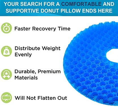  Gel Enhanced Donut Pillow For Tailbone Pain - Non-Slip Orthopedic Gel Butt Cushion For Hemorrhoids, Postpartum, Pregnancy, Bed Sores, Sitting - Honeycomb Breathable Orthopedic Sitting Pillow