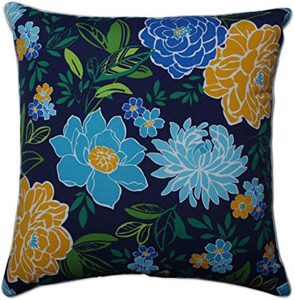  Pillow Perfect Reversible Floral Stripe Outdoor Throw Accent Pillow, Plush Fill, Weather, And Fade Resistant, Large Square - 18.5" X 18.5", Brown/Orange Annie, 2 Count