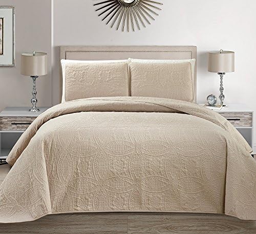  Linen Plus Collection 3 Pieces King/California King Over Size Embossed Coverlet Bedspread Set Solid Silver 118" X 106" New