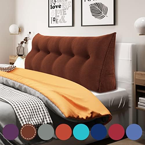  WOWMAX Large Bolster Triangular Headboard Pillow Twin Dorm Headboard Twin XL Bed Wedge Pillow For Headboard Bolster Pillow For Bed With Removable Cover, Corduroy Grey