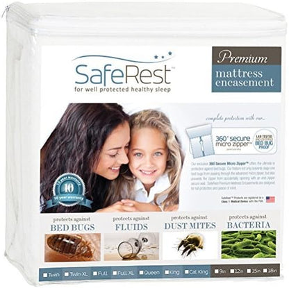 SafeRest Zippered Mattress Protector - Premium 9-12 Inch Waterproof Mattress Cover For Bed - Breathable & Noiseless Washable Mattress Encasement - Twin XL