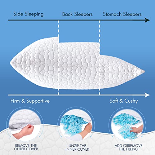  SUPA MODERN Cooling Bed Pillows For Sleeping 1 Pack Shredded Memory Foam Pillow For Neck Pain Relief, Adjustable Sleeping Pillow For Back/Side Sleepers, Hypoallergenic Bamboo Pillow