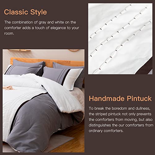  Airensky Queen Comforter Set - 5 Pcs Handmade Pintuck Bedding Comforter Sets With 1 Soft & Lightweight Microfiber Down Alternative Duvet Insert And 4 Pillowcases & Shams, Queen (94x92 Inches)