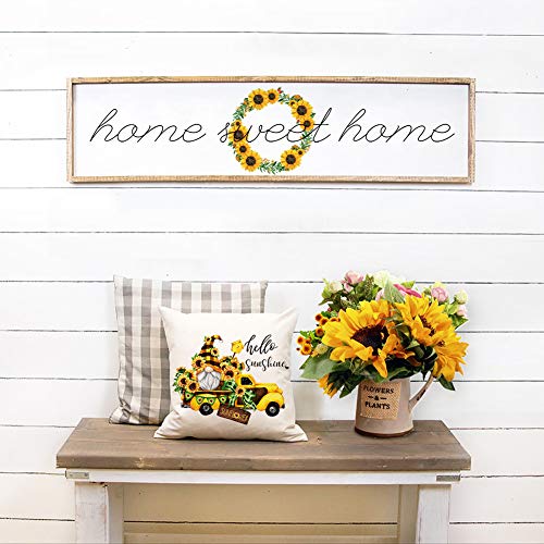  KACOPOL Sunflower Pillow Covers Set Of 4 18x18 Rustic Flower Market Farmhouse Truck Sunflower Bee Gnomes Home Eocr Throw Pillow Case Cushion Cover Spring Summer Decorations (Yellow-Hello Sunshine)