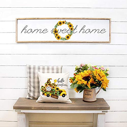  KACOPOL Sunflower Pillow Covers Set Of 4 18x18 Rustic Flower Market Farmhouse Truck Sunflower Bee Gnomes Home Eocr Throw Pillow Case Cushion Cover Spring Summer Decorations (Yellow-Hello Sunshine)