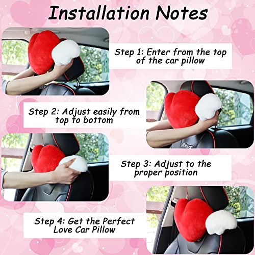  2 Pack Heart Shaped Cute Car Headrest Pillow With Angel Wings - Comfortable Soft Head Rest Cushion Kawaii Car Accessories Neck Pillow For Driving Travelling Office Home Decor - Black Love Heart