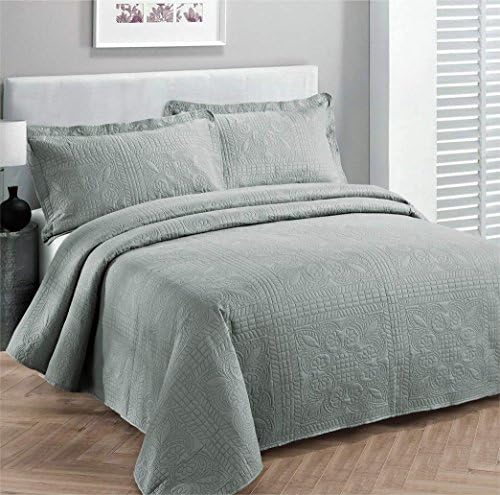  Beautiful Over Sized Solid Color Embossed Floral Striped 3 Piece Coverlet Bedspread (Queen/Full, Black)