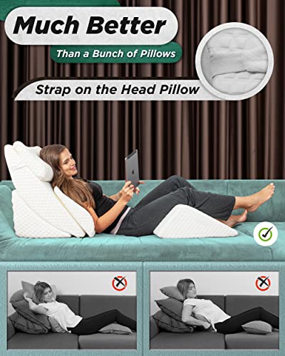  Lunix LX13 6pcs Orthopedic Bed Wedge Pillow Set, Post Surgery Memory Foam For Back, Neck And Leg Pain Relief, Sitting Pillow, Comfortable And Adjustable Pillows Acid Reflux And GERD For Sleeping White