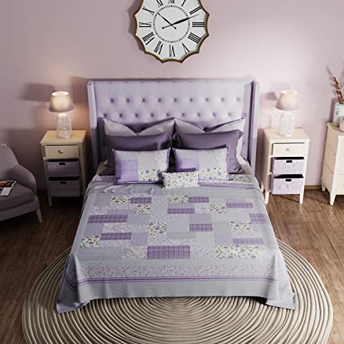  Twin Bedding Set - 2 Piece - Lavender Rose Cotton Contemporary Quilt Set With Twin Quilt And One Standard Pillow Sham - Machine Washable