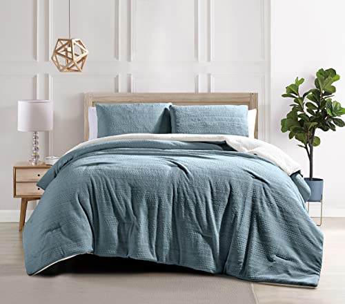  Lafayette Cobblestone Plush Sherpa Reversible 3 PC Heavyweight Comforter Set, Ultra Soft & Cozy, Full/Queen 86"X86"
