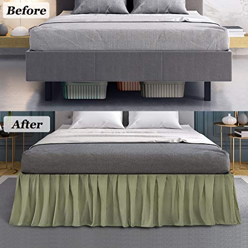  Ruffled Bed Skirt Polyester Brushed Hotel Quality Durable Solid Wrinkle And Fade Bedroom 16 Inch Drop Queen Olive Green