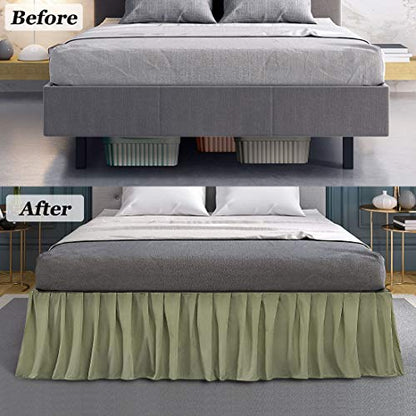  Ruffled Bed Skirt Polyester Brushed Hotel Quality Durable Solid Wrinkle And Fade Bedroom 16 Inch Drop Queen Olive Green