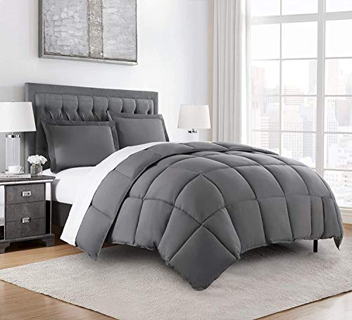  Chezmoi Collection 3-Piece Down Alternative Comforter Set (Queen, Gray)
