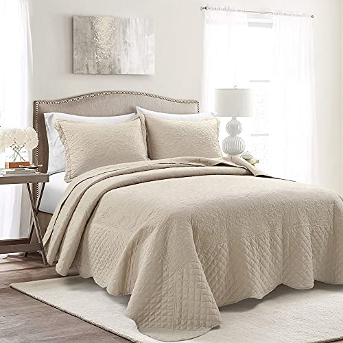  Medallion Scallop 5 Piece Bedspread Set, Queen, Neutral