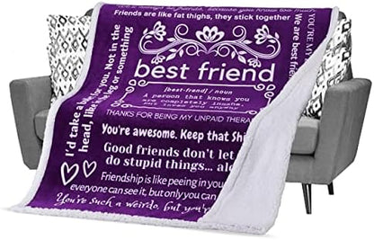  Unny Best Friend Birthday Gifts For Women, Best Friend Blanket, Unique Friendship Fun Gag Quotes For Bestie, BFF, Long Distance 60x50 Inches (Grey, Fleece)