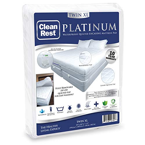  Platinum Encasing Mattress Pad, Waterproof & Padded Surface, Removable Top, Patented Zipper Security (Fits 7 - 15 Inches In Height) Twin XL