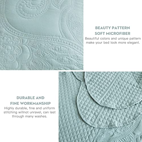  Oversized King Bedspread Aqua 128x120 Extra Wide, Paisley Pattern Design, Lightweight Bedding Cover, Reversible, 5 Piece, 100% Microfiber, King/Cal King, Seaglass