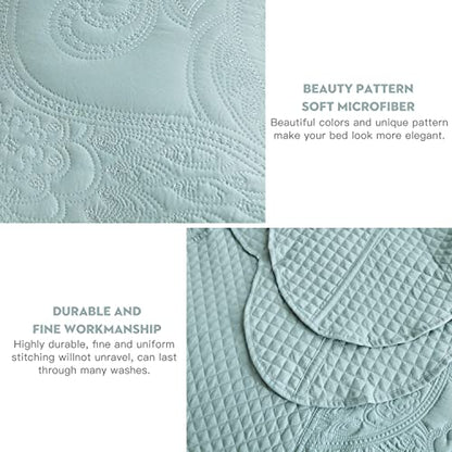  Oversized King Bedspread Aqua 128x120 Extra Wide, Paisley Pattern Design, Lightweight Bedding Cover, Reversible, 5 Piece, 100% Microfiber, King/Cal King, Seaglass