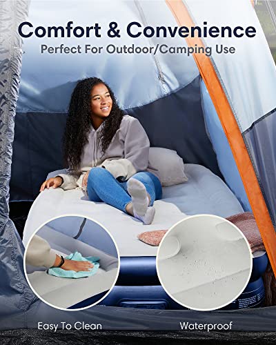  Inflatable Twin Air Mattress With Built In Pump,18" Elevated Durable Air Mattresses For Camping,Home&Guests,Fast&Easy Inflation/Deflation Airbed,Blue Double Blow Up Bed,Travel Cushion,Indoor