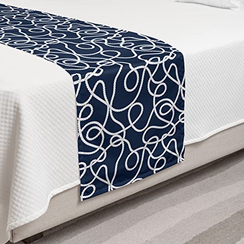  Ambesonne Navy Bed Runner Set, Under The Sea Atlantic Ocean Inspired Tangled Boat Ship Marine Image Print, Decorative Bedding Scarf And 2 Pillow Shams For Hotels Homes, King, Navy Blue