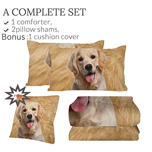  Sleepwish Golden Retriever Bedding Puppy Dog All Season Duvet Insert 3D Pet Themed Animal 4 Pieces, Lightweight Reversible Bedding Sets(King)