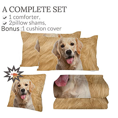  Sleepwish Golden Retriever Bedding Puppy Dog All Season Duvet Insert 3D Pet Themed Animal 4 Pieces, Lightweight Reversible Bedding Sets(King)
