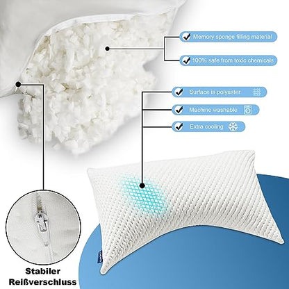  Lomenmon Side Sleeper Pillow For Neck And Shoulder Pain, Adjustable Soft And Firm Shredded Memory Foam Pillows, Ergonomic Pillow With Washable And Removable Pillow