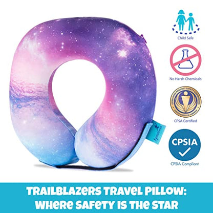  Byron's Games Kids Memory Foam Neck Pillow With Adjustable Strap Offering 360° Support. Add Comfort To Airplane Or Car Journeys With The Toddler Travel Pillow. Machine Washable Cover (Galaxy)