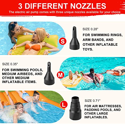  Electric Air Pump For Inflatables,Portable Air Mattress Pump With 3 Nozzles,110V AC/12V DC,Hand Held Air Pumps For Outdoor,Airbed Swimming Pool,Pool Floats Inflator Deflator