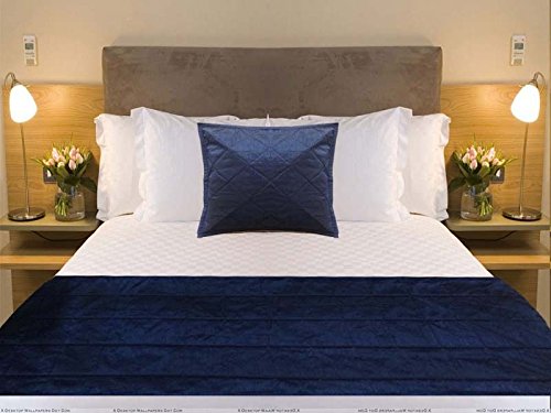  Quilted Bed Runner - Navy Blue Bed Scarf Long Side Runner Throw King/Queen/Twin Size With Decorative Cushion Cover Polyester 20" Wide X 86" Long (50 Cm X 218 Cm)