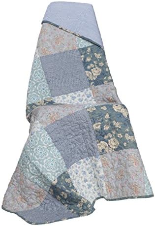  Ecret Garden 50" X 60" Cotton Quilted Throw Blanket: Floral Farmhouse Comforter, 100% Cotton Pink Grey Quilt, Patchwork Coverlet, Traditional Quilt For Couch And Bed, Country Lap Cover