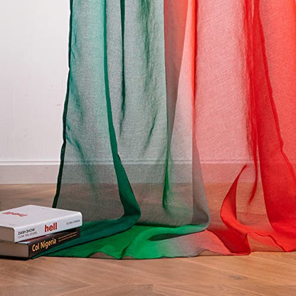  KOUFALL Christmas Sheer Curtains 144 Inches Long For Living Room Ombre Window Scarf Valances Red And Green Decor