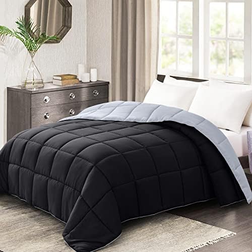  Queen Lightweight Comforter Gray - All Season Down Alternative Bed Comforter Summer Duvet Insert Quilted Reversible Comforters Full/Queen Size Dark Gray/Light Grey