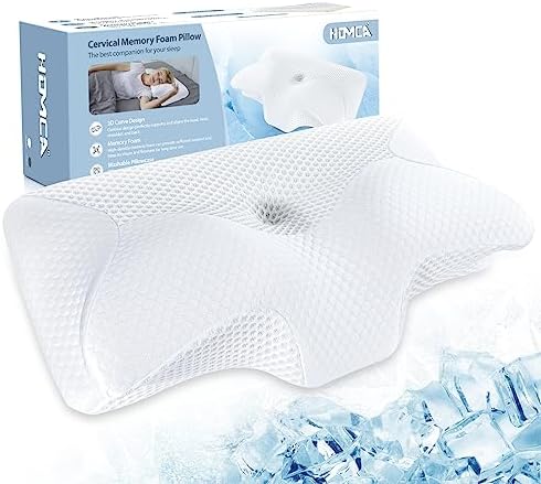  HOMCA Cervical Pillow - Ergonomic Memory Foam Pillow For Neck And Shoulder Pain Relief With Cooling Ice Silk Pillowcase, Orthopedic Neck Bed Pillow For Side, Back And Stomach Sleepers