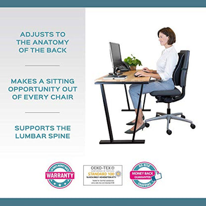  Bonmedico Back Support Pillow - Car Seat, Desk And Office Chair Cushion For Posture And Lumbar Support - Ergonomic, Memory Foam Lower Back Pillows - Black - Standard
