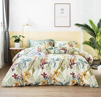  SUSYBAO Vintage Floral Duvet Cover King 100% Egyptian Cotton Garden Botanical Duvet Cover 3 Pieces Set 1 White Flower Duvet Cover With Zipper Ties 2 Pillowcases Luxury Ultra Soft Retro Plant Bedding