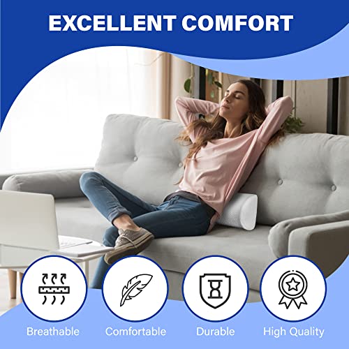  Back Pain Relief Memory Foam Pillow - Half Moon Bolster Knee Pillow For Side, Back, Stomach Sleepers - Semi Roll Round Lumbar Leg Wedge - Reduce Neck Spine Back Hip Ankle Stress - Organic Cotton Cover